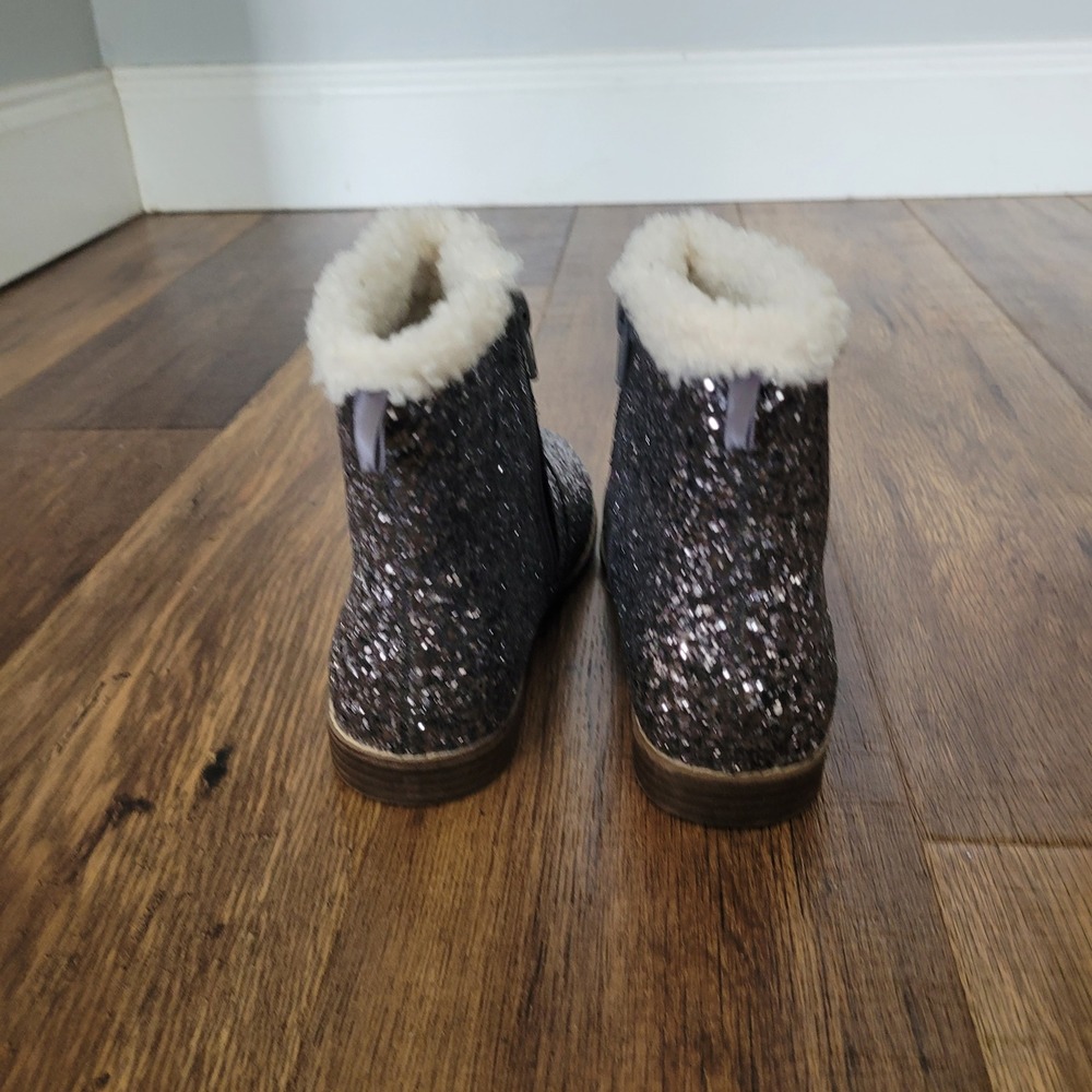 Gap Kids Girls Pewter Grey Glitter Ankle Boots Faux Shearling Fur Trim Size 3 - Picture 5 of 10